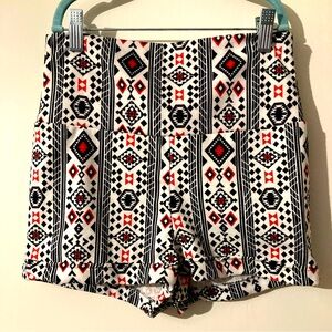 La Apparel Red White & Black Geometric High Waist Stretch Cuffed Shorts size M